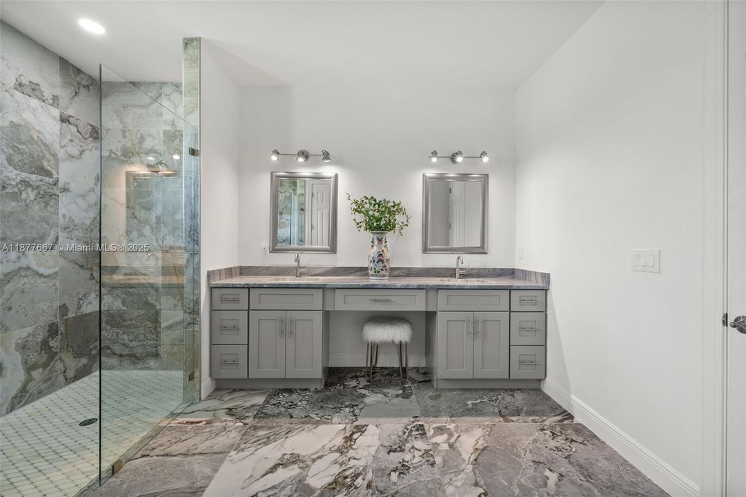 Dual sinks with custom cabinetry