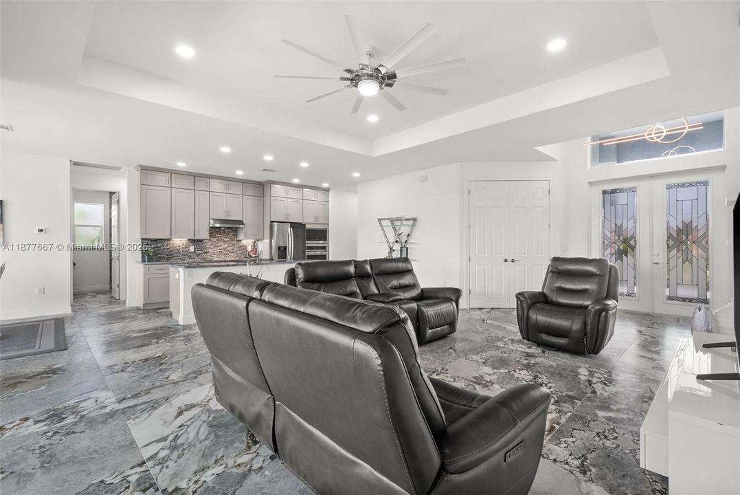 Expansive 4x4 tile floors throughout