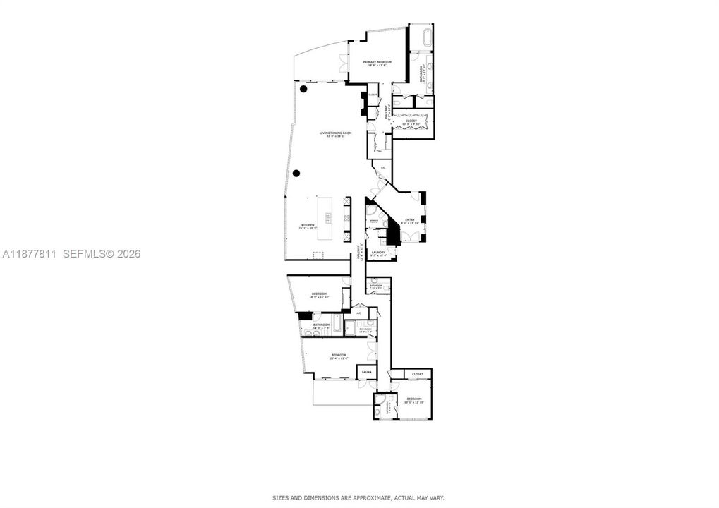 Floor plan with 3 Bedrooms, Den, and Housekeeper's quarters.