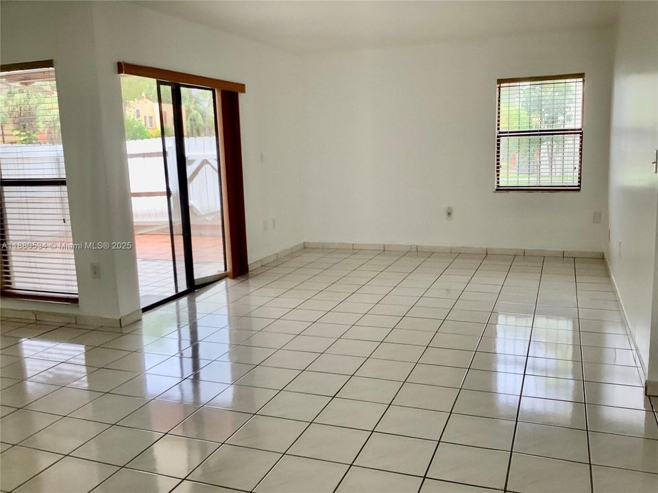living area tiled floors