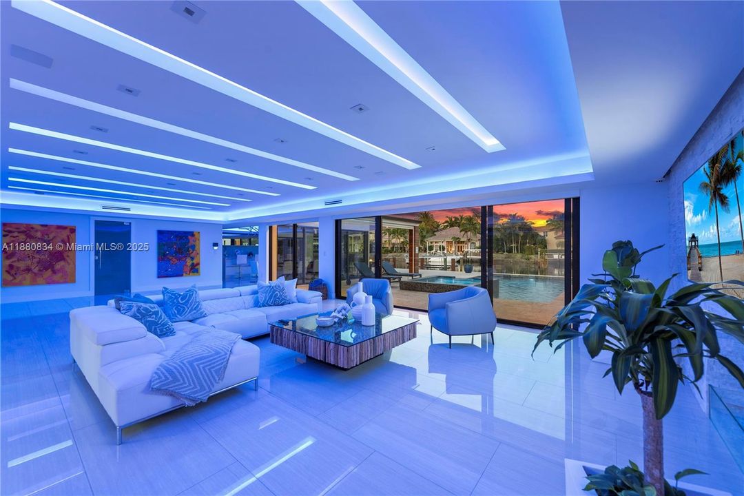 Blue lit lounge for night vibes