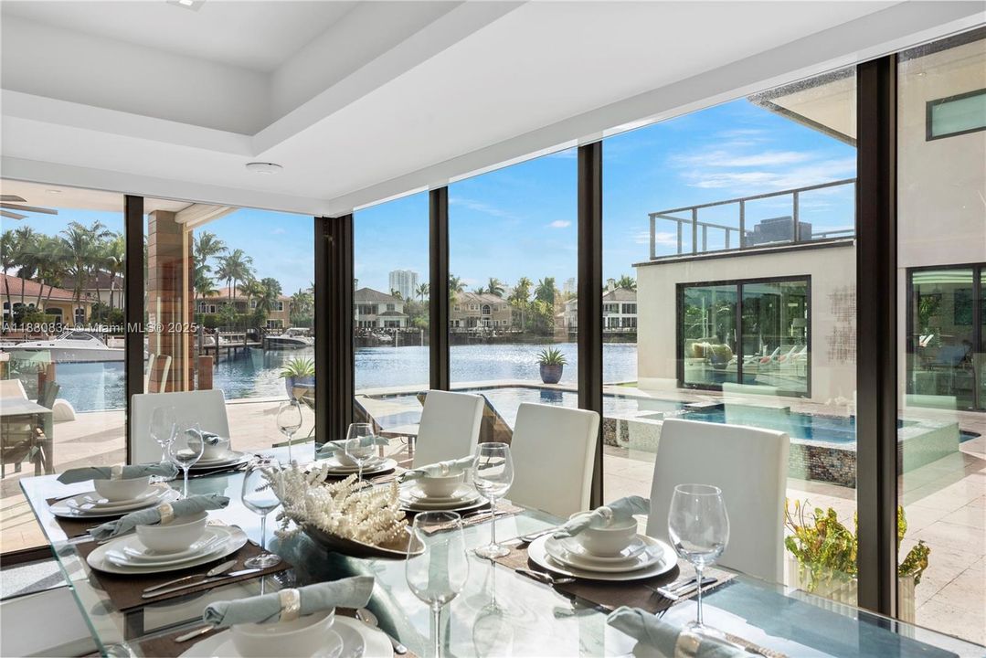 Sun room brunch with pool sparkle