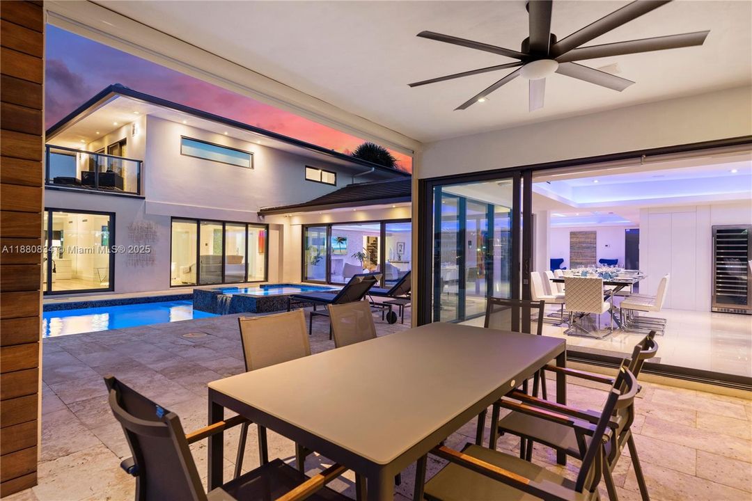 Covered outdoor dining area for alfresco meals.