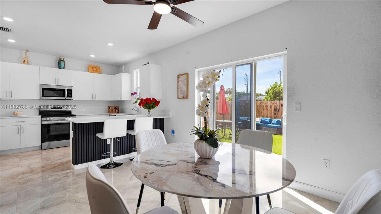 Upgraded porcelain tile flooring & LED-lit porcelain accent wall