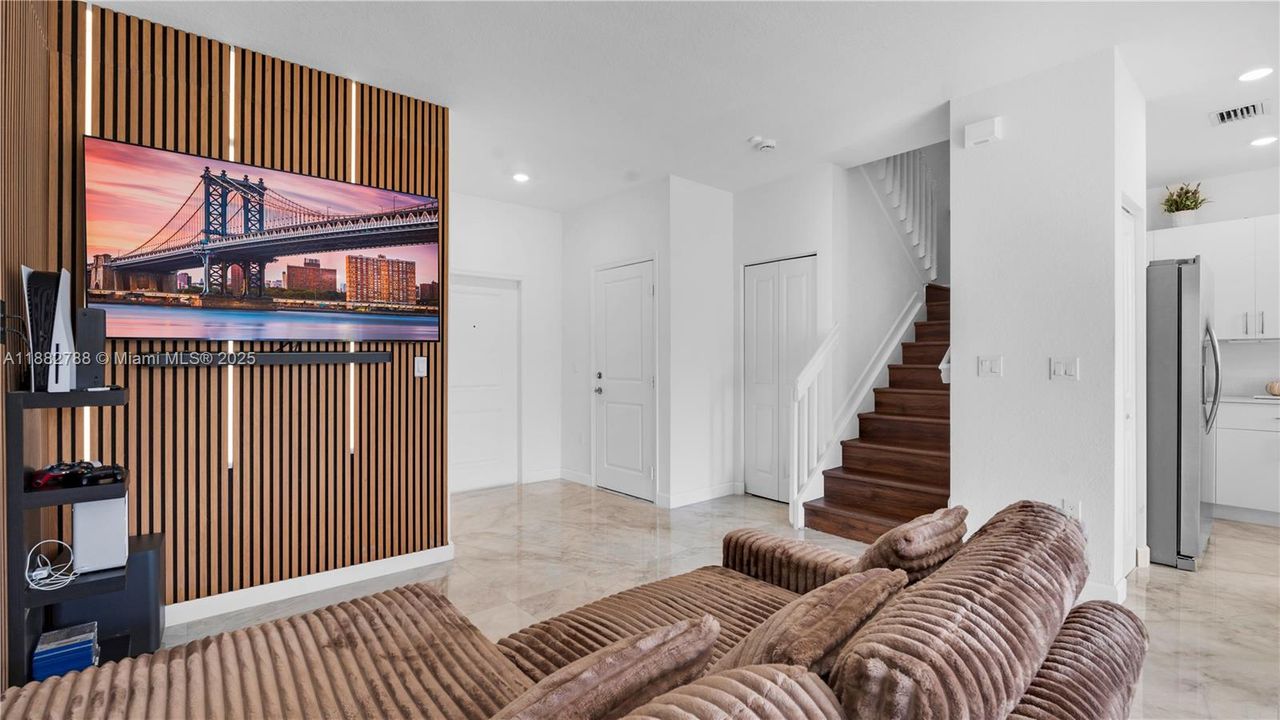 Upgraded vinyl wood flooring flows seamlessly throughout the entire upstairs, including the staircase.