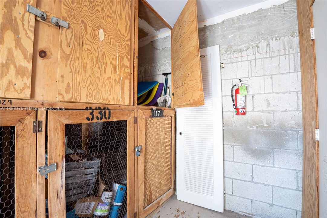 Unit includes a separate storage to store thigs such as beach chairs, umbrellas, etc.