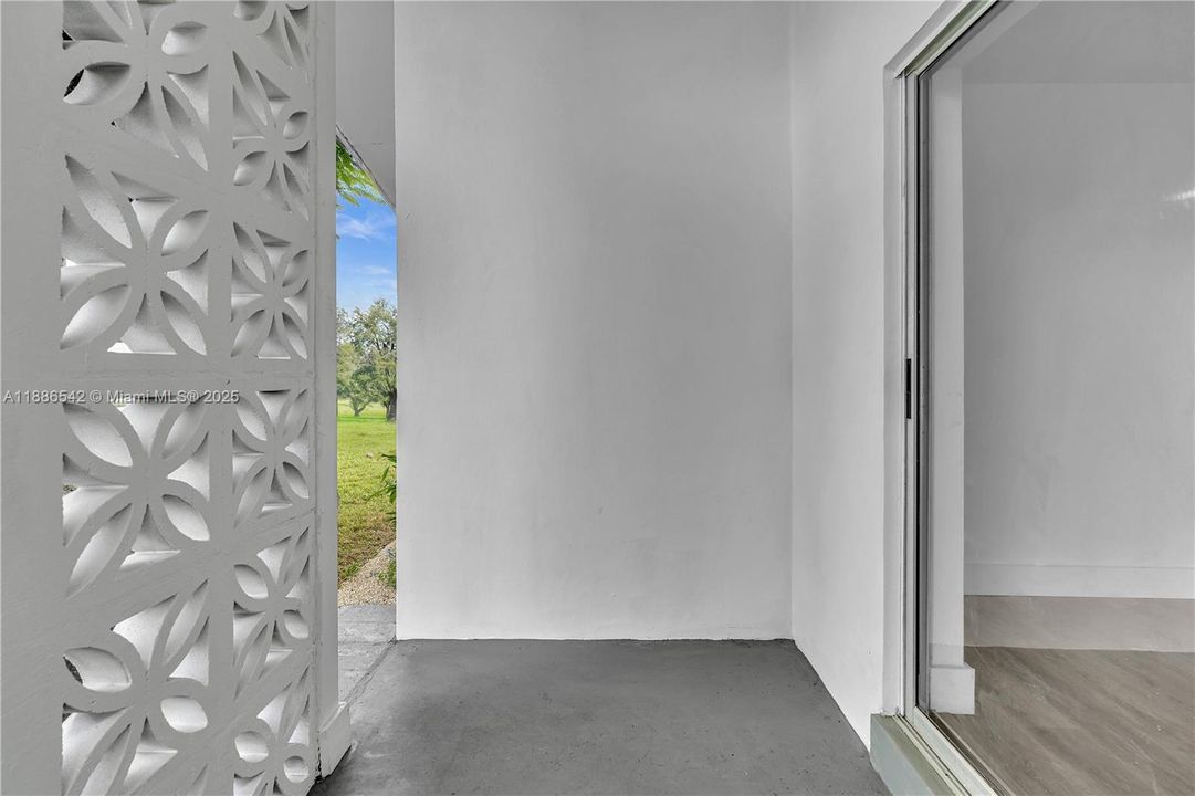 Patio in front of house