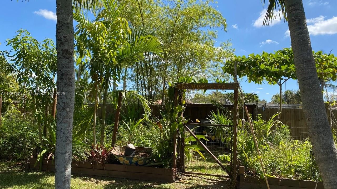 The entrance to the organic veggie garden