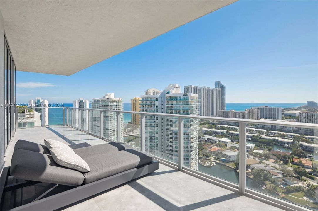 Wrap Around Balcony (1,011SF) w/ Penthouse Views of the Ocean, Intracoastal & City Skyline & More! Patio Furniture by Belamo.