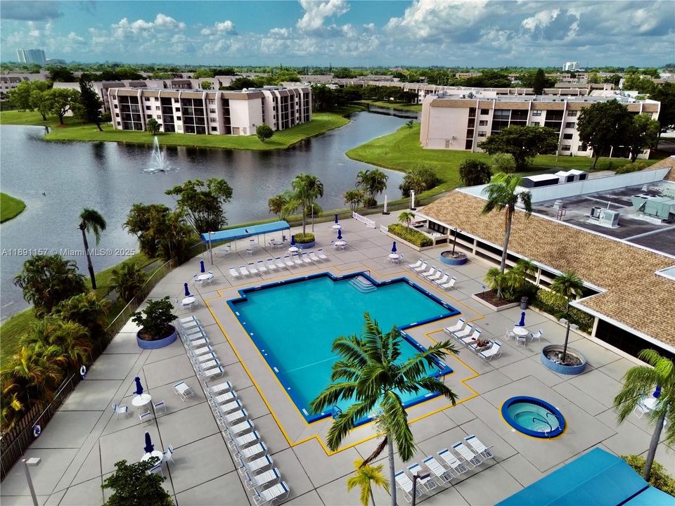 The main Phase IV Clubhouse pool area on the lake