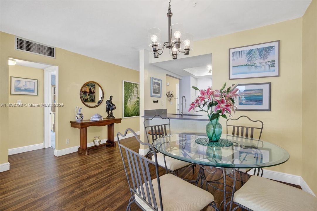 Dining area leads to pass through for easy entertaining