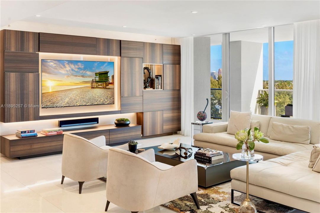 Living Room with Cutom Entertainment Wall with Storage