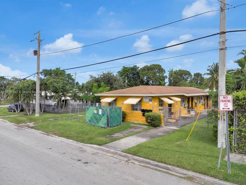 Corner perspective showing full street view and accessibility of this Miami fourplex investment property. Excellent potential for income and long-term value growth.