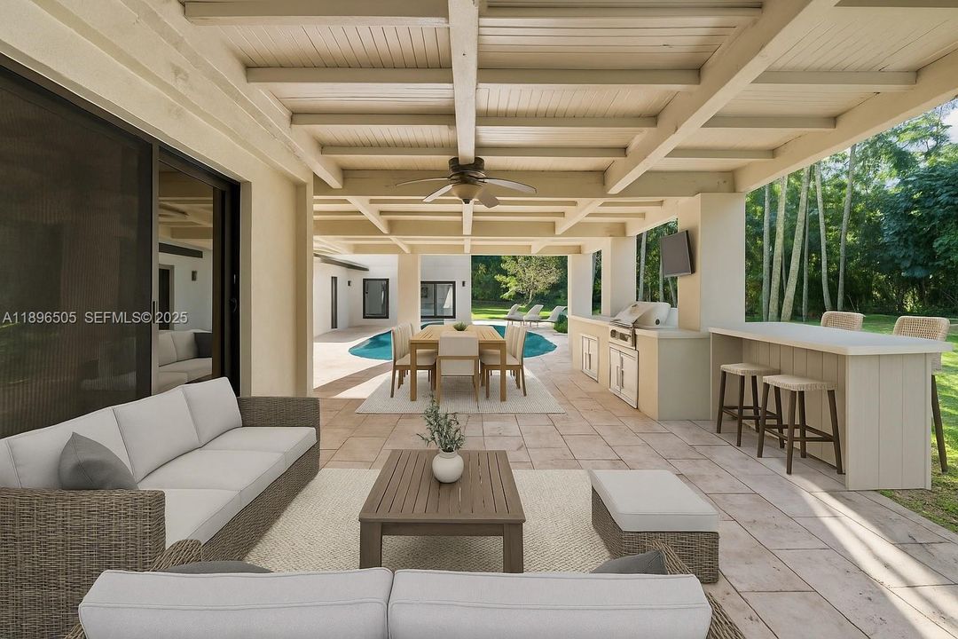 Outdoor covered kitchen.