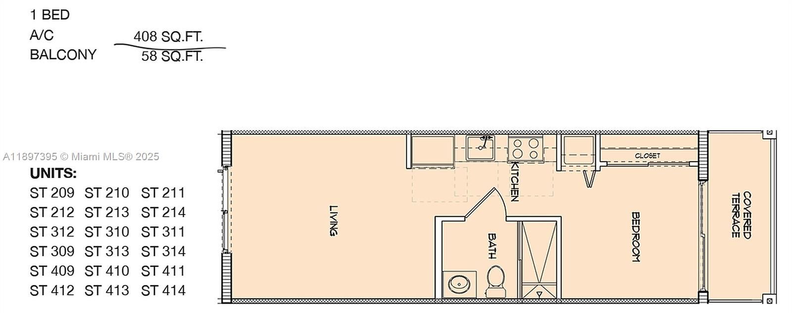 For Sale: $245,000 (1 beds, 1 baths, 408 Square Feet)