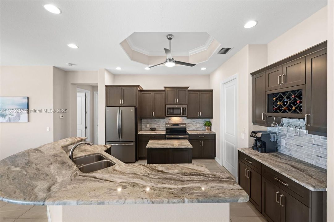 Quartz tops in the spacious kitchen