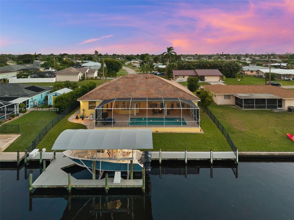 Boat dock, captains walk and pool in the evening