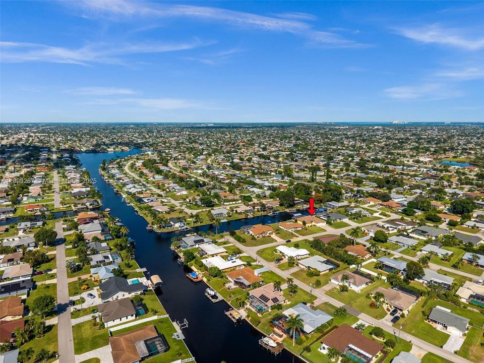 Aerial view of the house and canals