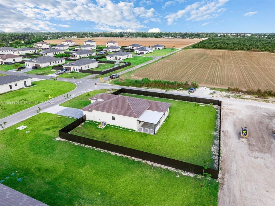 side view and surrounding new construction homes
