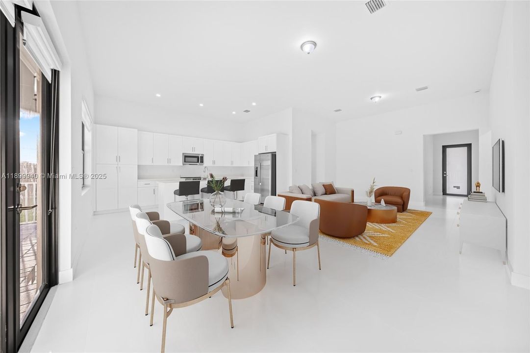 Great Room  virtually staged (view of dining, living, kitchen, foyer)