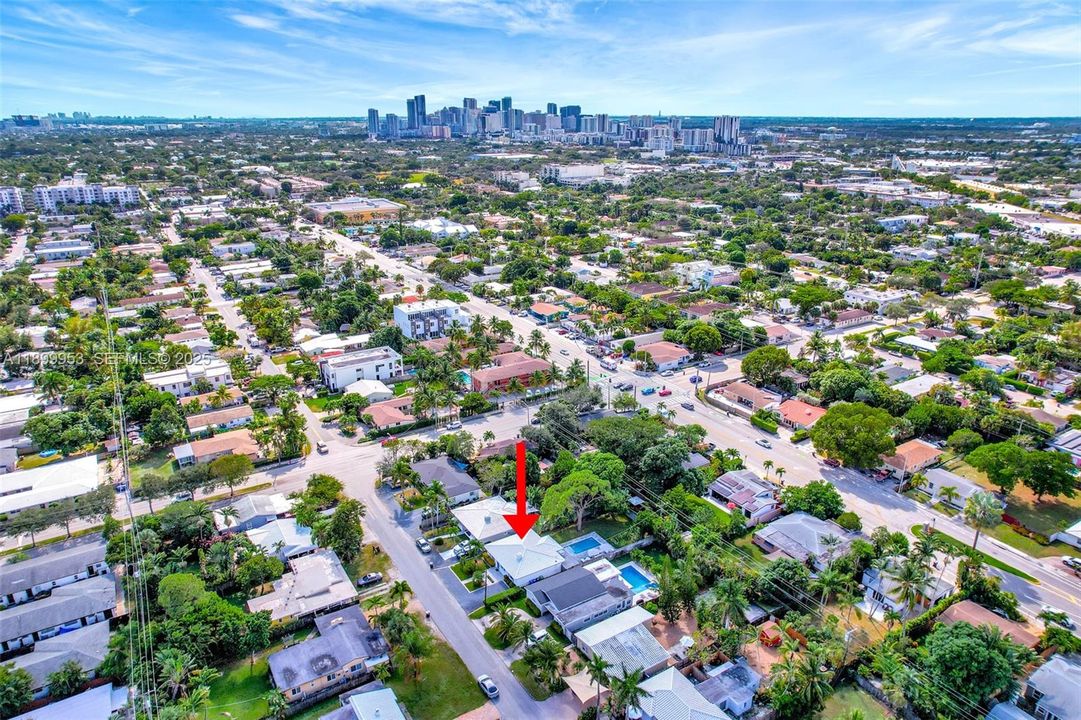 Aerial view showcasing the home’s prime location, spacious lot, and proximity to everything Fort Lauderdale has to offer.