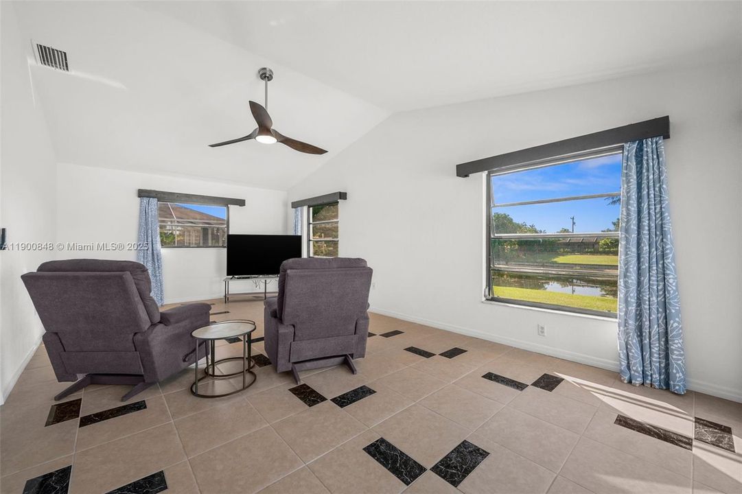 Soaring ceilings in the family room
