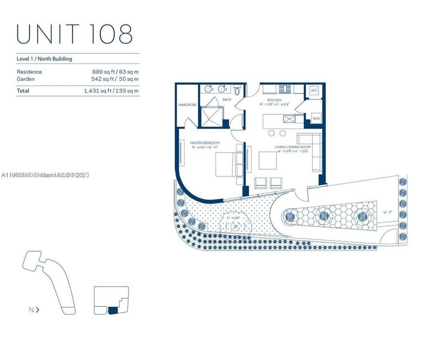 合同活跃: $6,995 (1 贝兹, 1 浴室, 818 平方英尺)