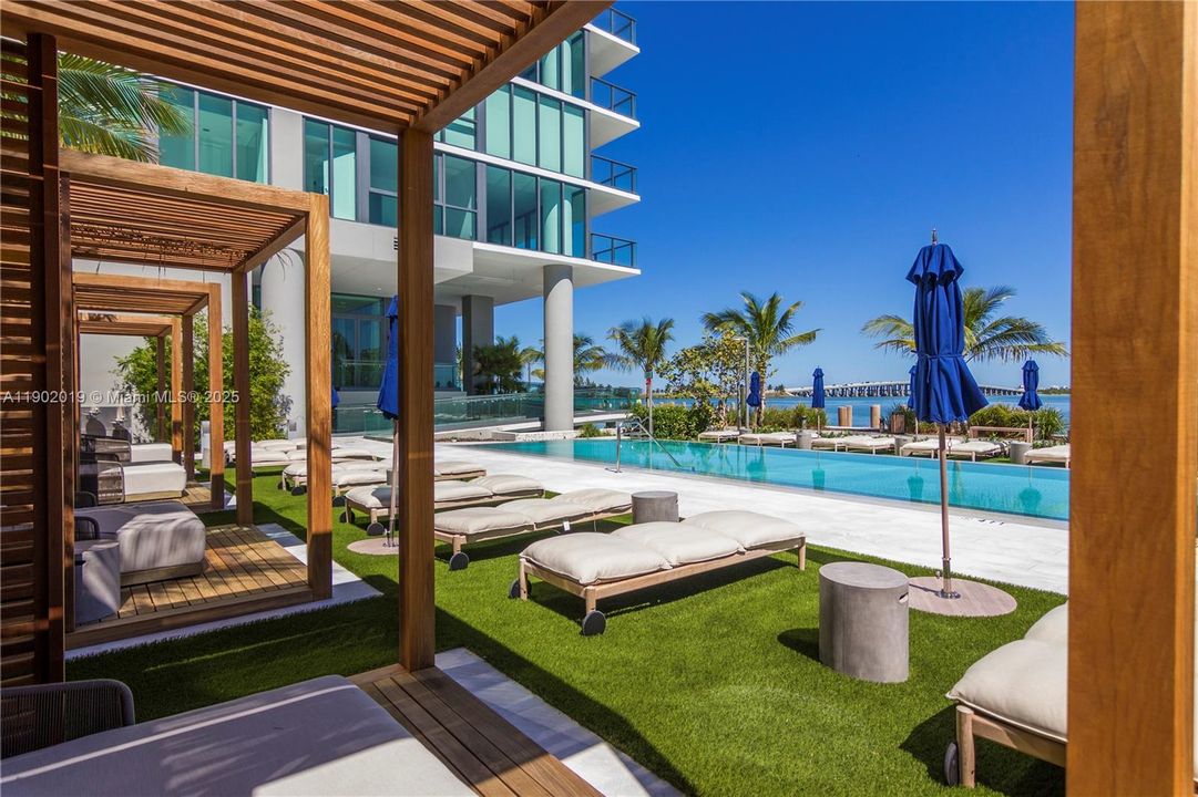 Ground-floor pool & cabanas overlooking Biscayne Bay
