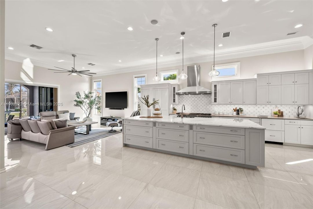 A grand kitchen and family room