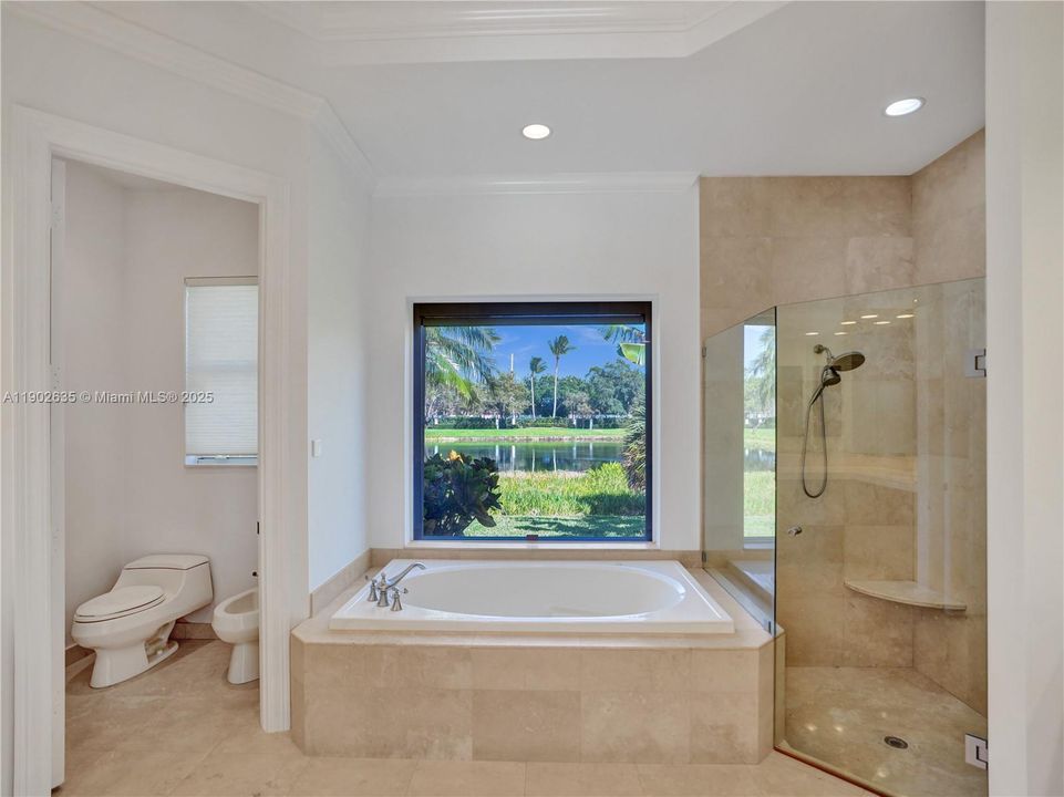 Electric blinds over soaker tub