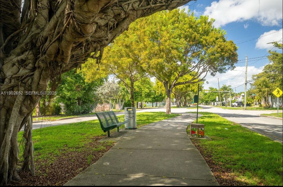 13th Ave walkway with park benches
