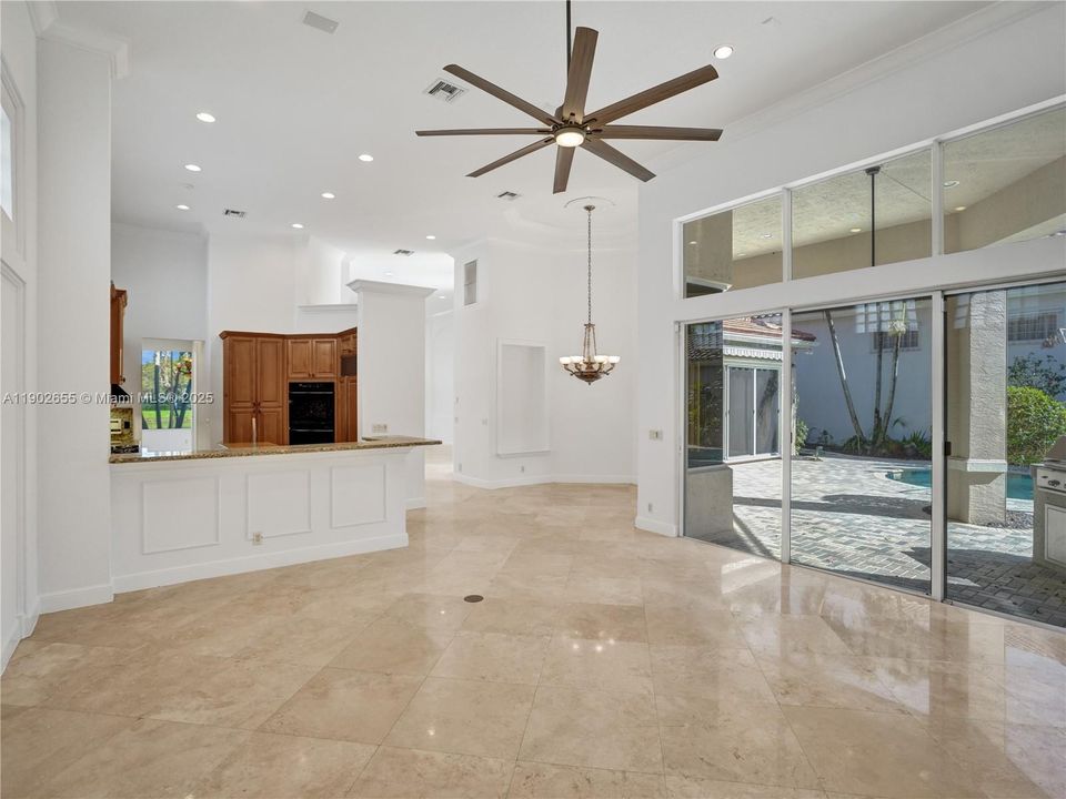 family room overlooking the pool area