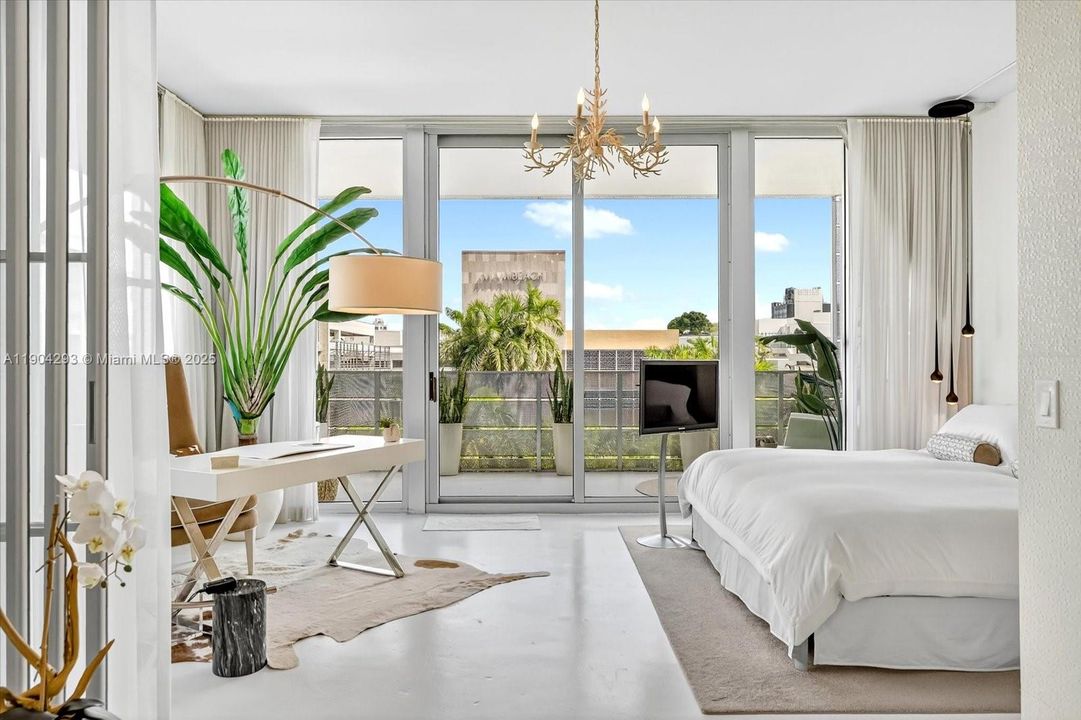 Retractable Glass Doors with Black out shades and sheers for privacy