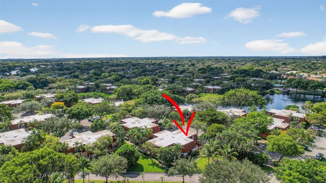 Located in the center of the neighborhood, in a quiet section, not off a major road - in a garden setting. Check out the newer roof also.