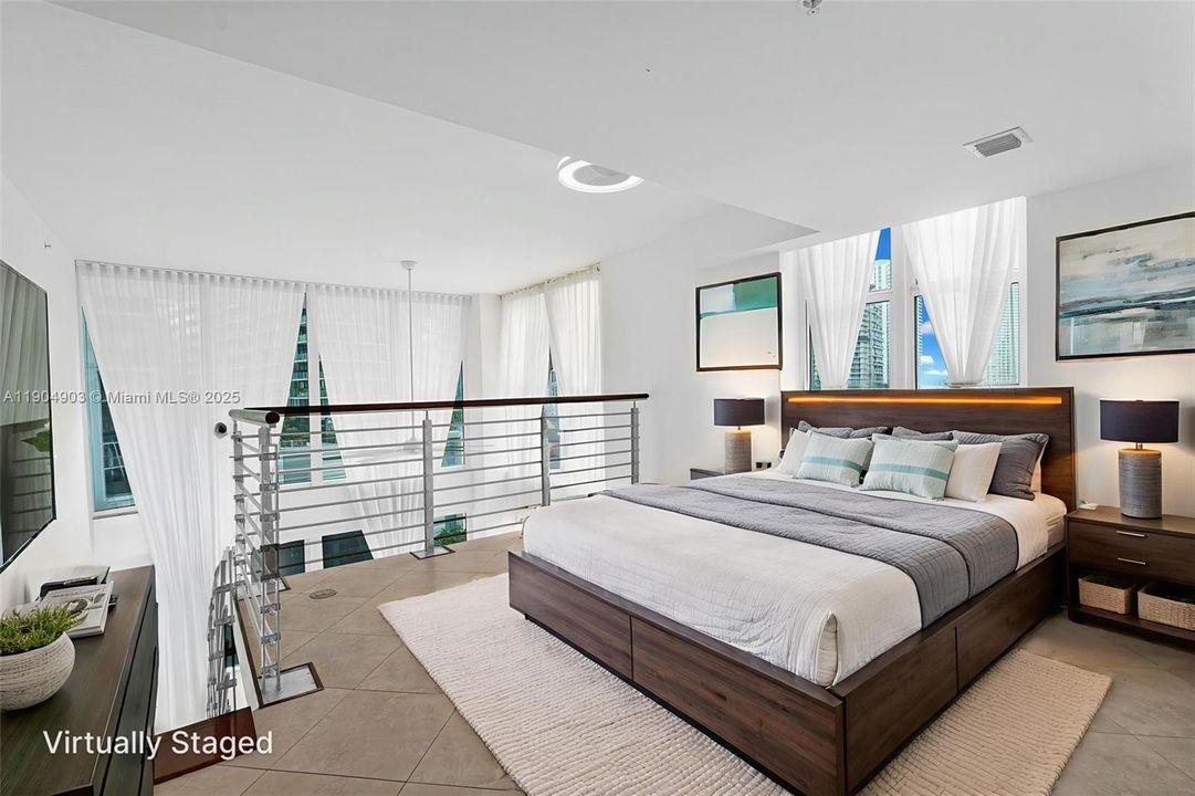 Virtual Staged Photo - Primary Bedroom - Open Loft Second Floor - River Views -