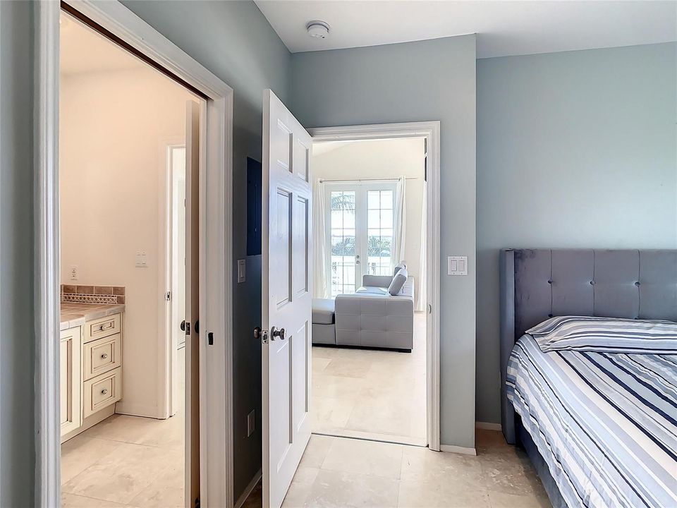 Guest bedroom with full bathroom.