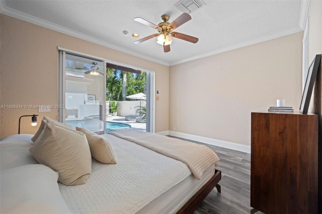 Guest quarters, home office or gym off pool/courtyard with full bath.