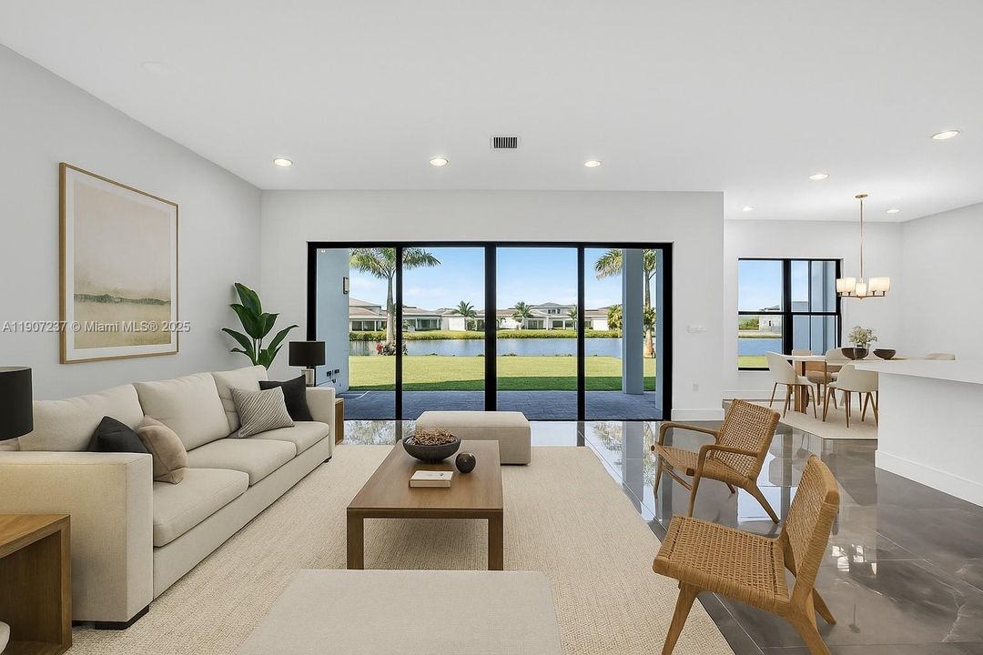 virtual staging living room overlooking pond