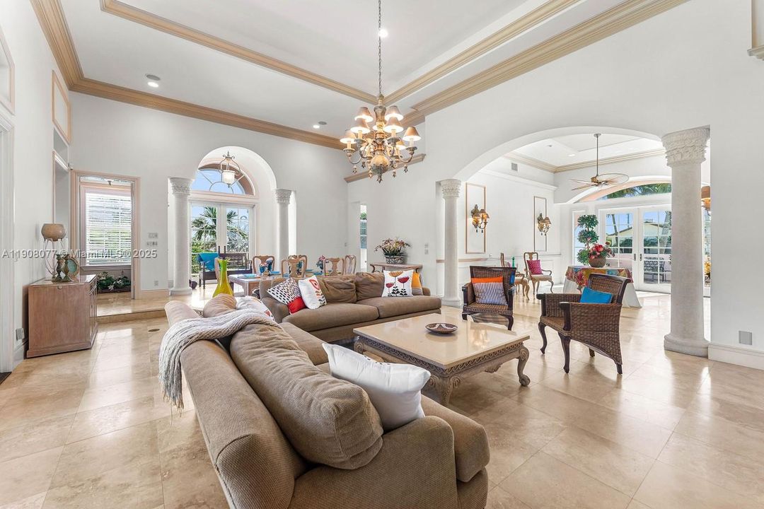 Great Room - custom moldings, fireplace