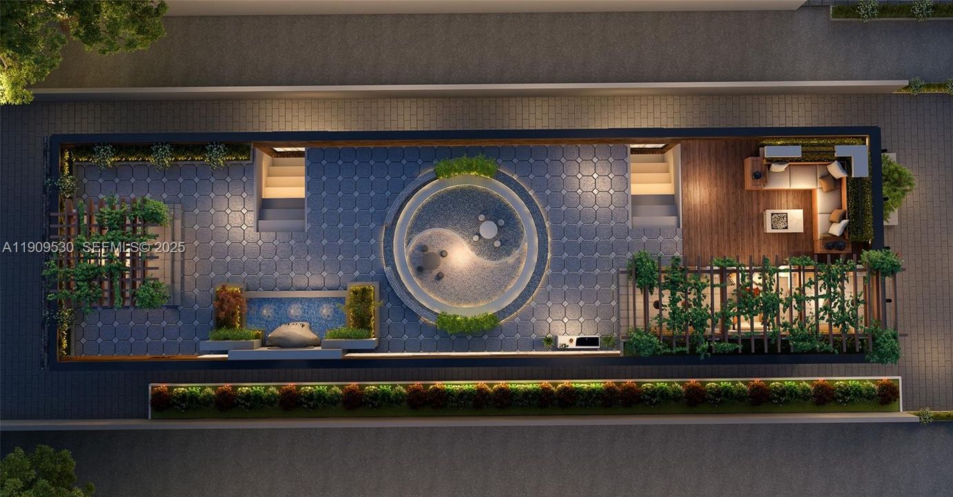 rendering of a 4 unit building. Rooftop deck