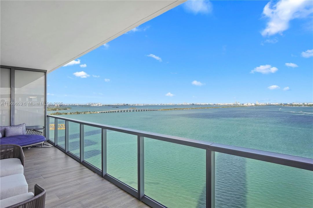 Sunrise balcony off of living room and primary bedroom.