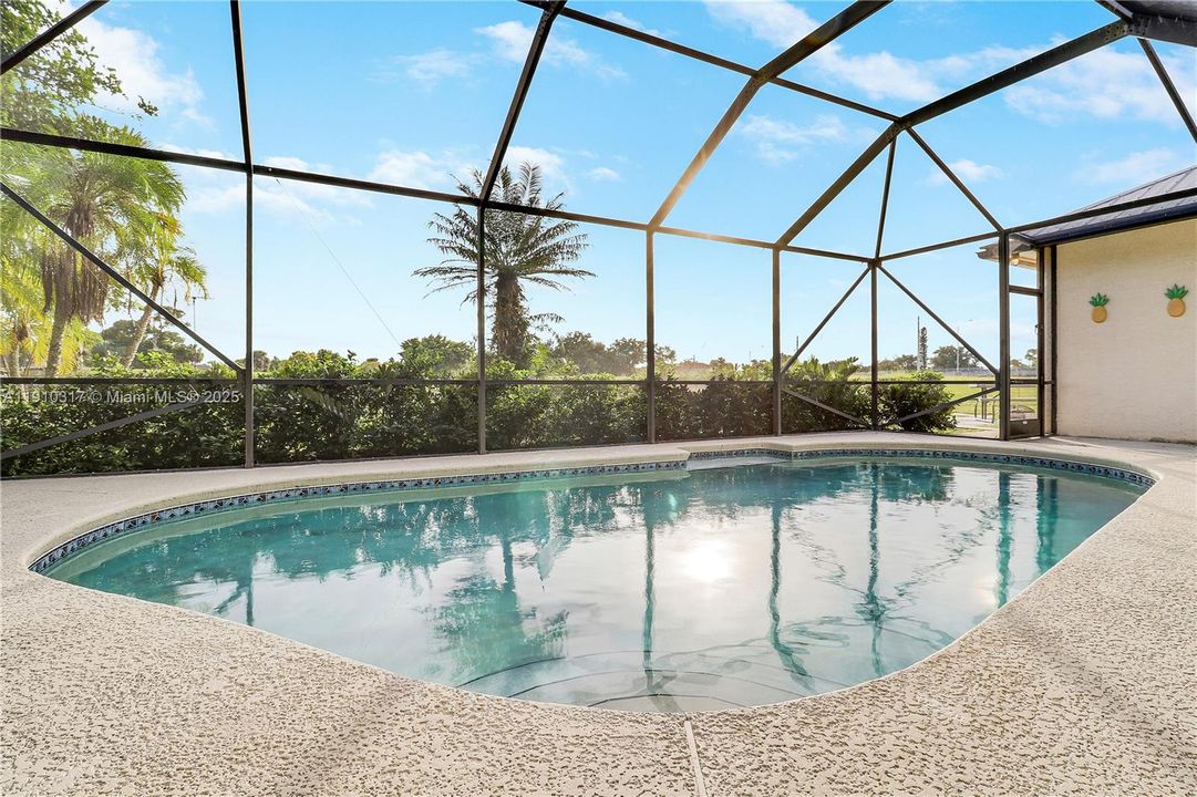 Screen enclosed pool with large patio areal