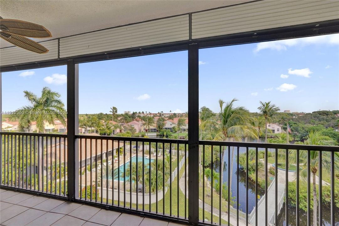 Screened with hurricane shutters.