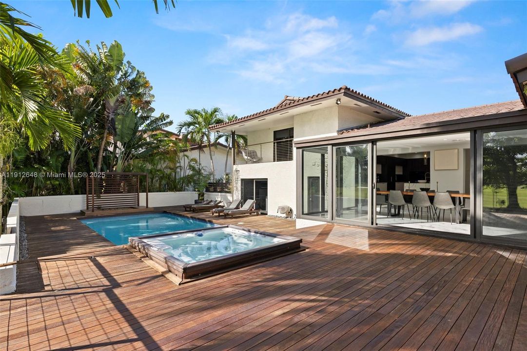 Expansive teak patio deck.