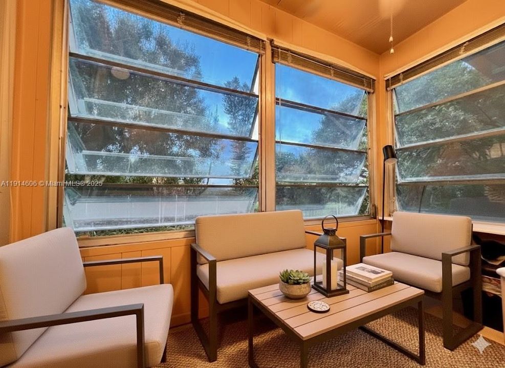 Patio furnishing have been digitally restaged