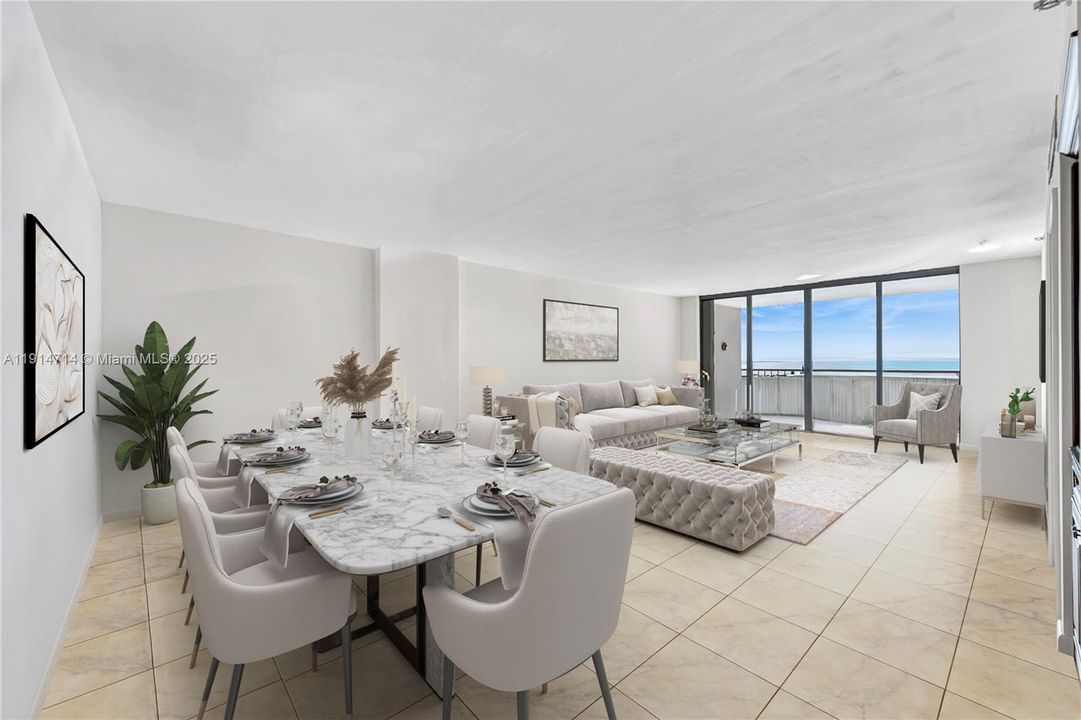 Virtually staged dining and living room