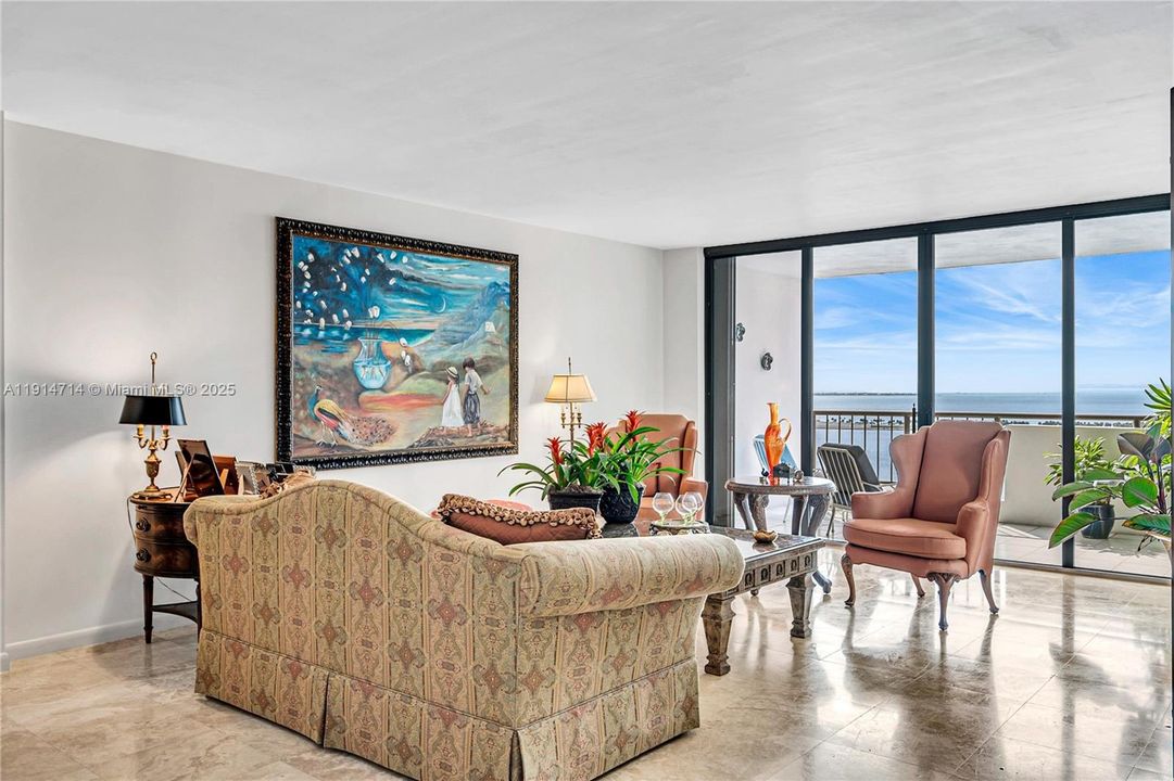 Living room with water views