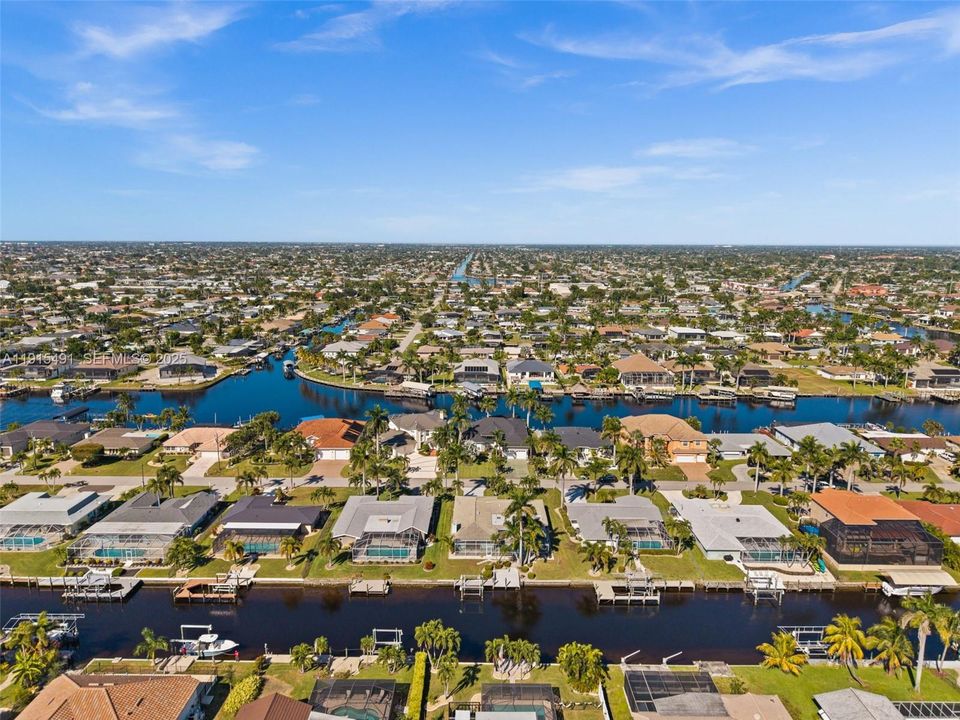 Aerial view of the neighborhood and canal