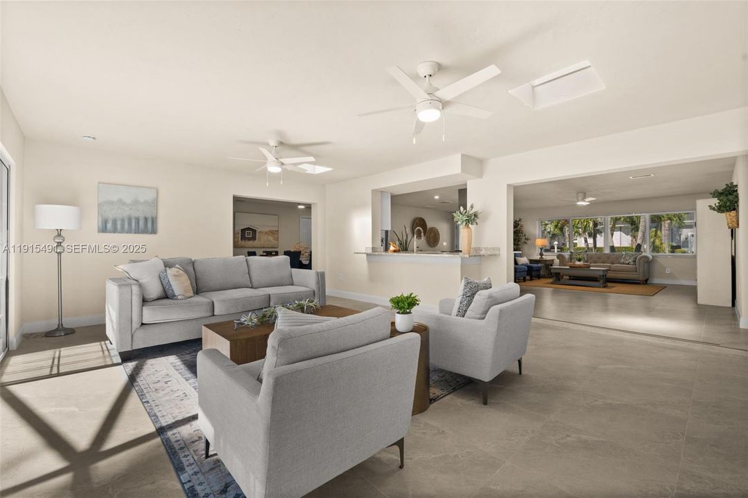 Family room with another breakfast bar