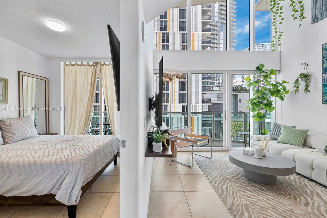 downstairs bedroom and living room